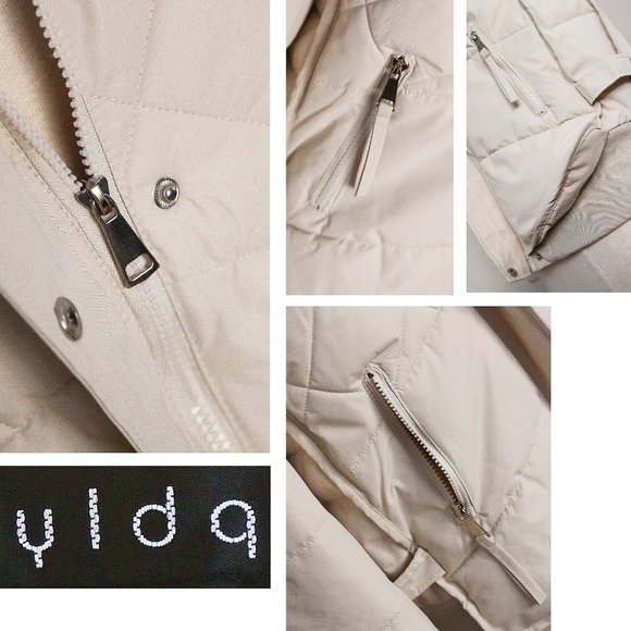 NEW Stone Ecru Ivory Diamond Quilted High Neck Nylon Cozy Warm Puffer Jacket - Picture 10 of 11